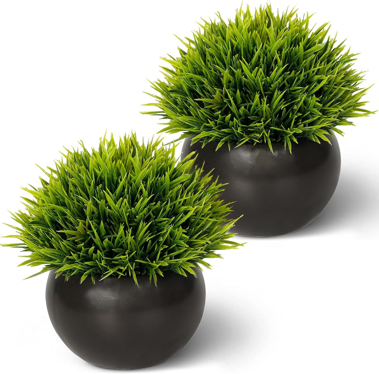 UZANIYA Fake Plants Artificial Greenery Desk Plant - Modern Bathroom Shelf Decor for Bedroom Aesthetic, Home, Office, and Indoor Spaces (Puffy Black, 2)