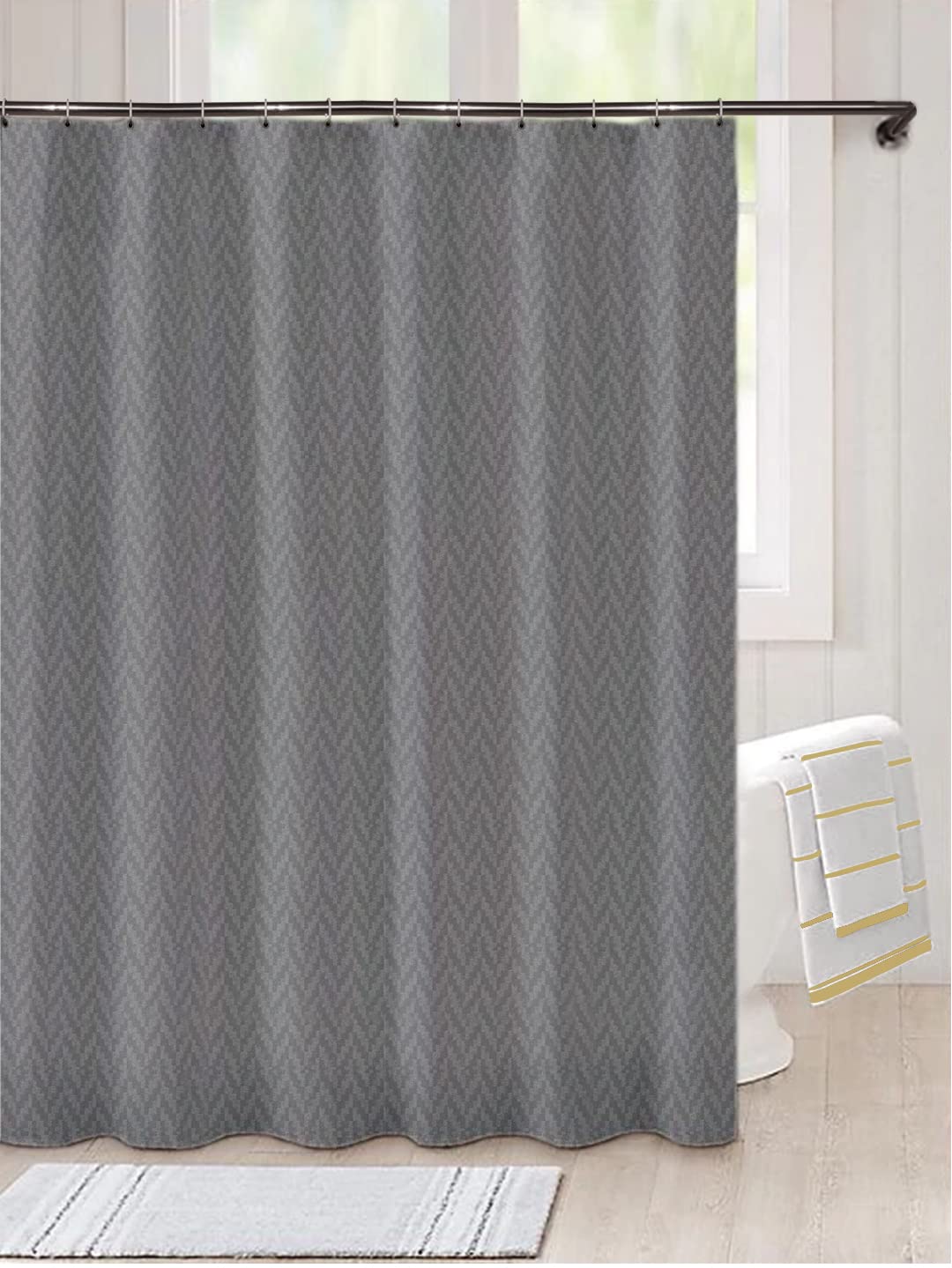 Lushomes Heavy Duty Fabric Shower Curtain, water resistant Partition Liner for Washroom, W6 x H6.5 FT, W 72x H 78 in with Shower Curtains 12 Plastic Eyelet, 12 C-Rings (Non-PVC) (Grey)