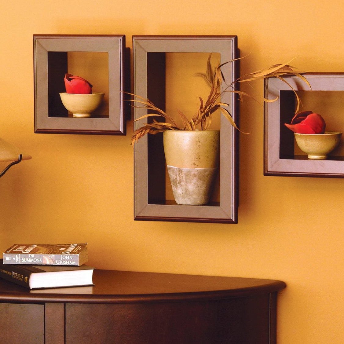 Home Sparkle Set of 3 Wall Shelves/Frames Engineered Wood (Brown)