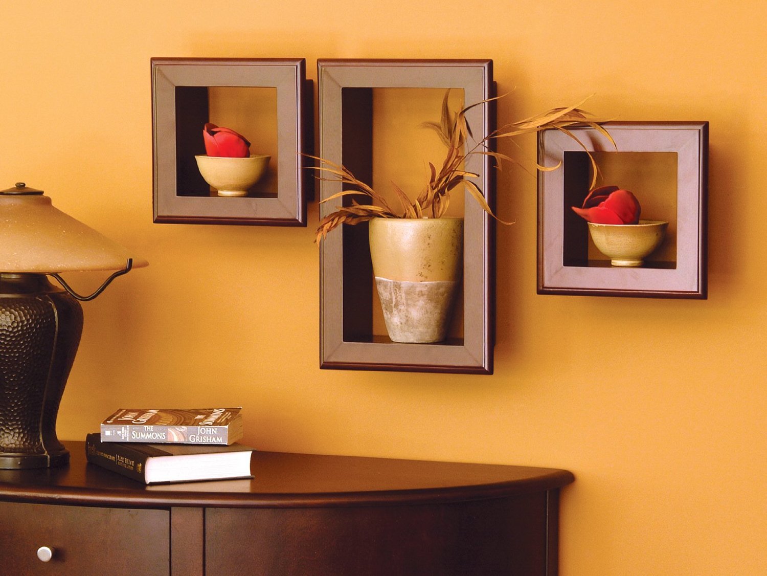 Home Sparkle Set of 3 Wall Shelves/Frames Engineered Wood (Brown)