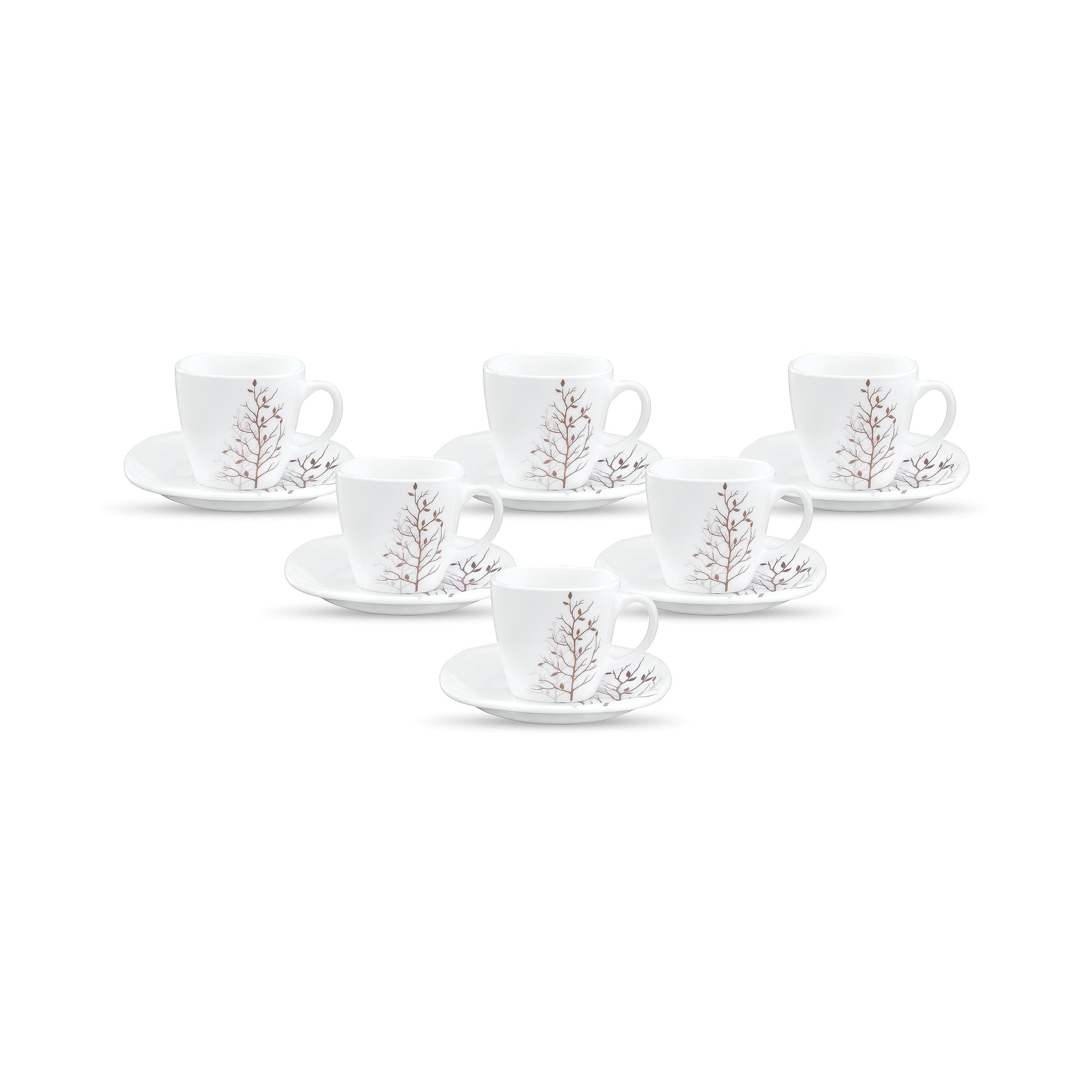 La Opala Diva, Quadra Collection Opal Glass Crockery | Coffee Cup & Saucer, Set of 12 | Autumnal 125 ml | for Tea & Coffee | Microwave Safe | 100% Vegetarian | Extra Strong | Super Light & White