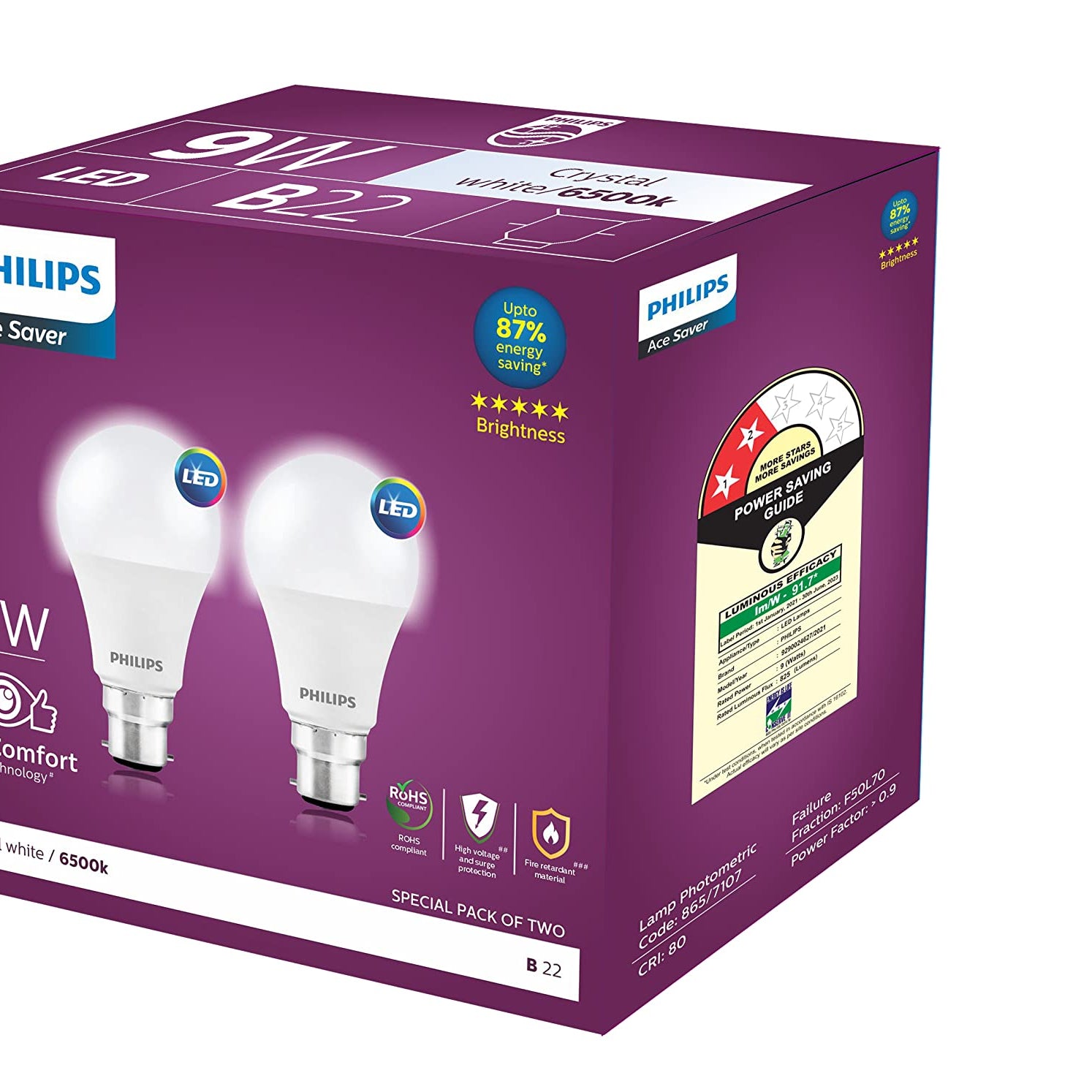 Philips 9-Watts Multipack B22 LED Cool Day White LED Bulb, Pack of 2, (Ace Saver)