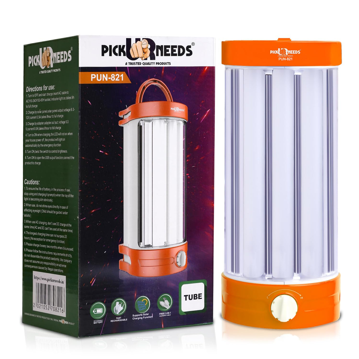 Pick Ur Needs Rechargeable Emergency Home Long LED Lantern Charging Light 40Watt + 3 Tube with Power Bank (Orange)