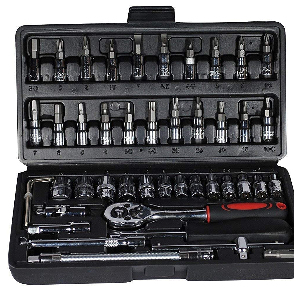 Fi Fidroximperia Fi Modern 46 In 1 Pcs Tool Kit & Screwdriver And Socket Set,Hand Tool Kit Wrench Set Multi Purpose Combination Tool Case Bike Tool Kit Set All Bike, Car Tool Kit Set