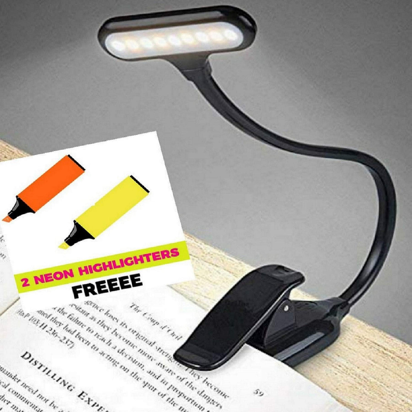 SHOPOPOYE Reading Light for Book - Study Table Night Reading Lamp for bed side rechargeable USB LED clip on with 3 modes, ABS Plastic with 1.8W for laptop,stand -(1 Yr Warranty)(Black)