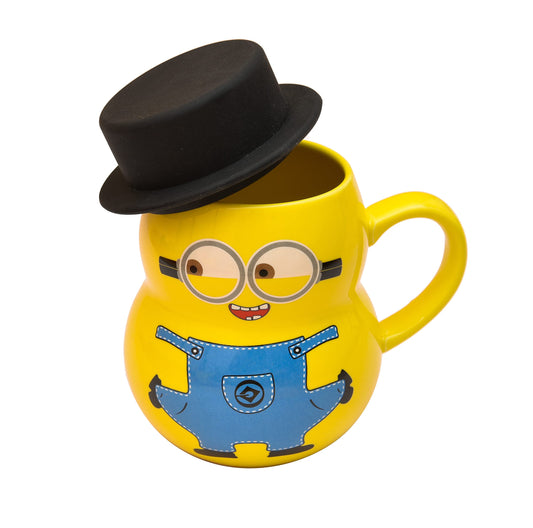 Pride Store Minion Mug with lid Cap Ceramic Yellow Color for Milk Tea Beverage Mug for Kids Friends Sister Brother Birthday Gift Mug Coffee Mugs 400 ml (Minion Ice-creem with lid)