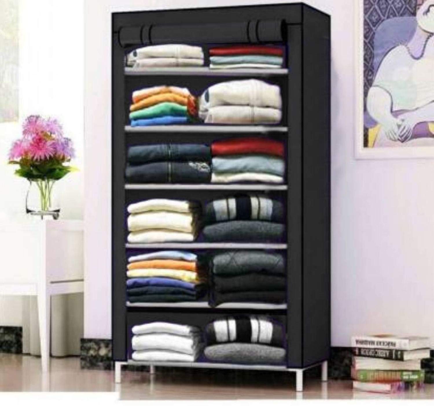 CMerchants Shop 6 Rack Collapsible Wardrobe Cabinet (Black) Metal