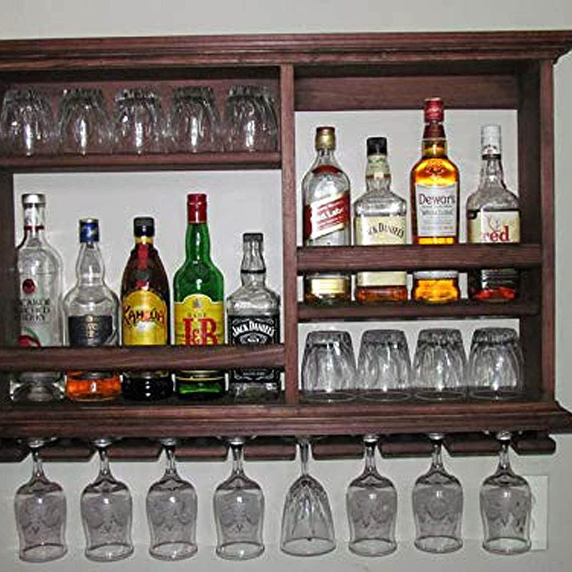 INDIGO INTERIORS Jorden Wooden Wall Hanging Design Bar | Bar Cabinets for Home | Mini Bar for Home | Solid Wood Make Wine Storage Cabinet with Glass Hanging Space-Walnut Finish (Ciyro)