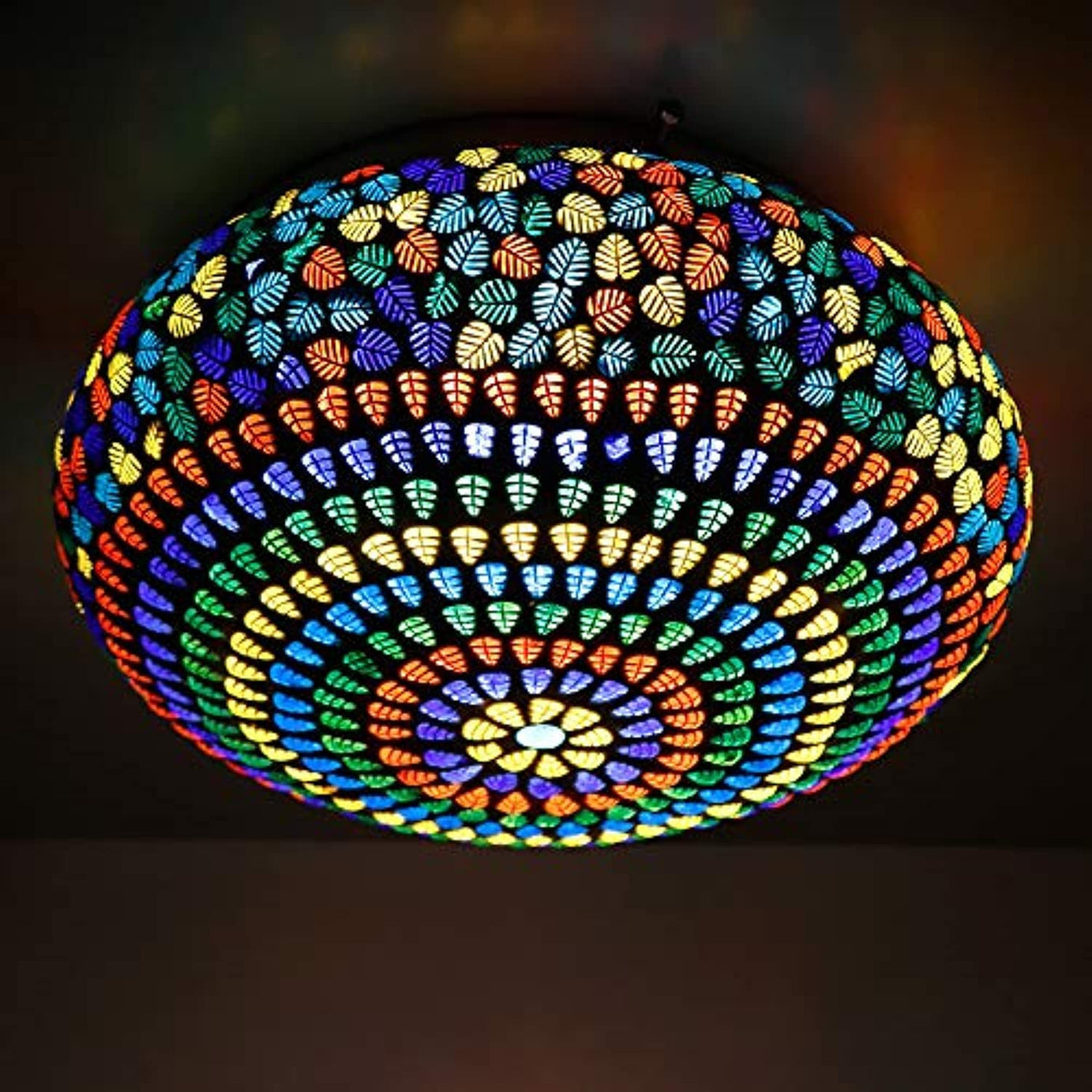 earthenmetal Multicolored Glass Mosaic LED Round Ceiling Lamp - 10 Inches Dia, 50W, Modern Home Lighting Fixture