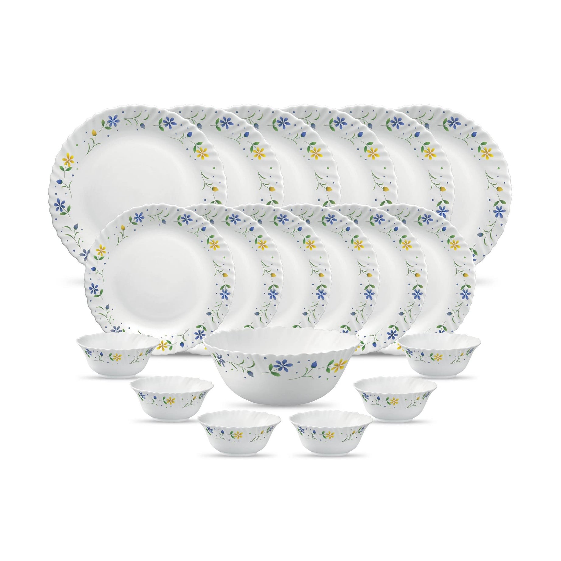 La Opala Diva, Classique Collection, Opal Glass Dinner Set 19 pcs, Twilight Bouquet, White