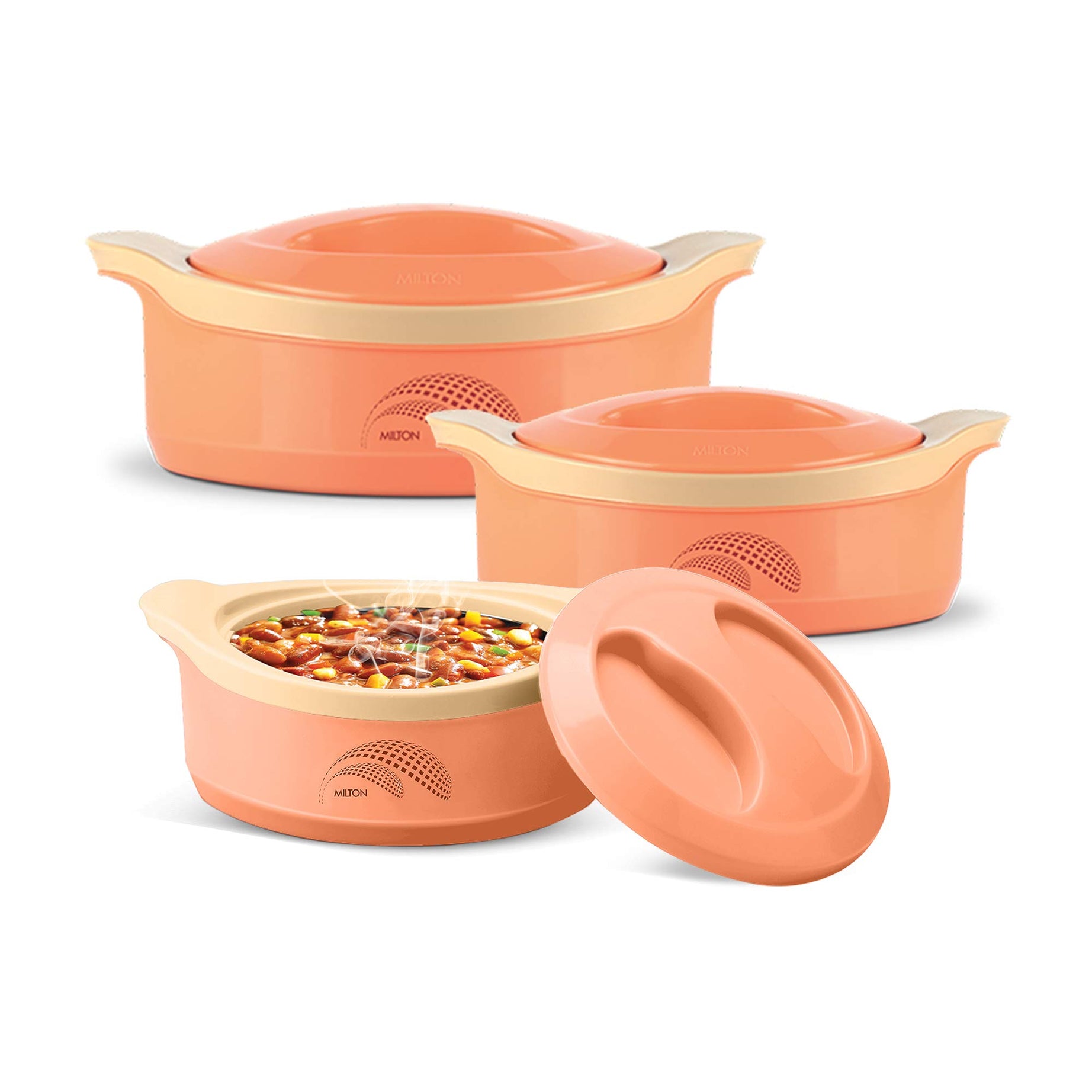 MILTON New Marvel Jr Inner Steel Casserole Gift Set of 3, Orange | Hot Food | Insulated | Fresh Food | Easy to Carry | Not for Microwave | Food Grade | Roti | Curd Maker