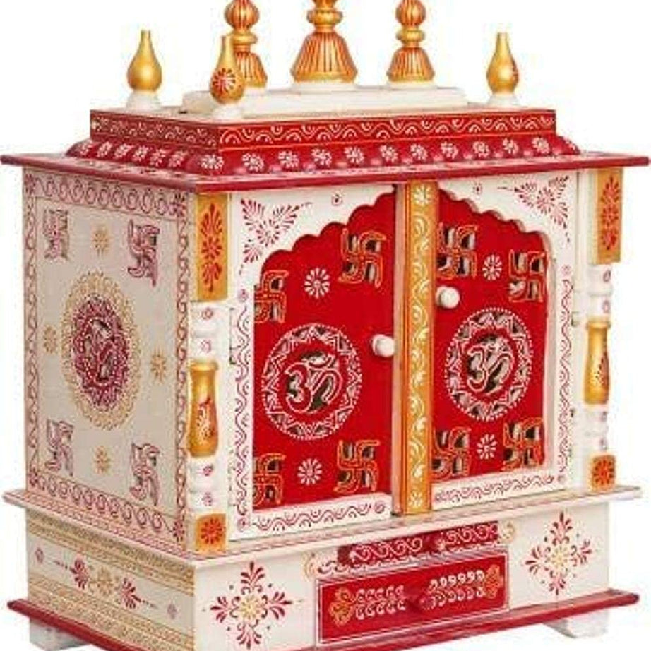 Kamdhenu art and craft Wooden Temple/Home Temple/Pooja Mandir/Pooja Mandap/Temple for Home (Om Door), 24 Inches, 12 Centimeters