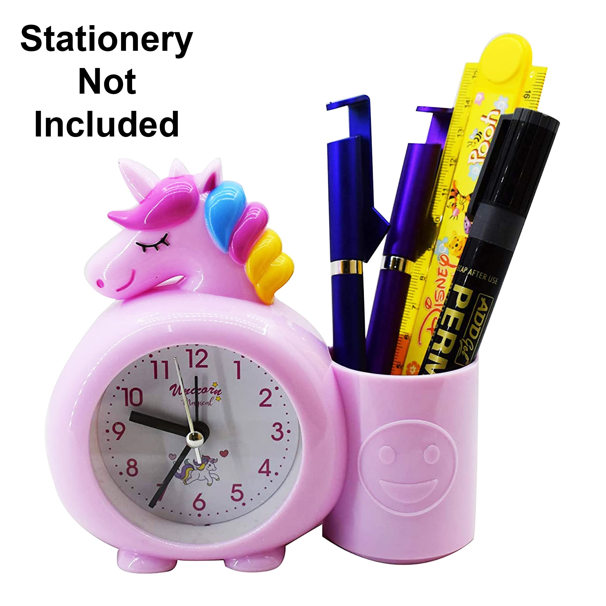 PARTEET Alarm Clock with Pen Holder for Kids, Bedroom Unicorn Alarm Clock, Watch for Girls Loud Bell Alarm Table Clock for Heavy Sleepers (Assorted Colour)