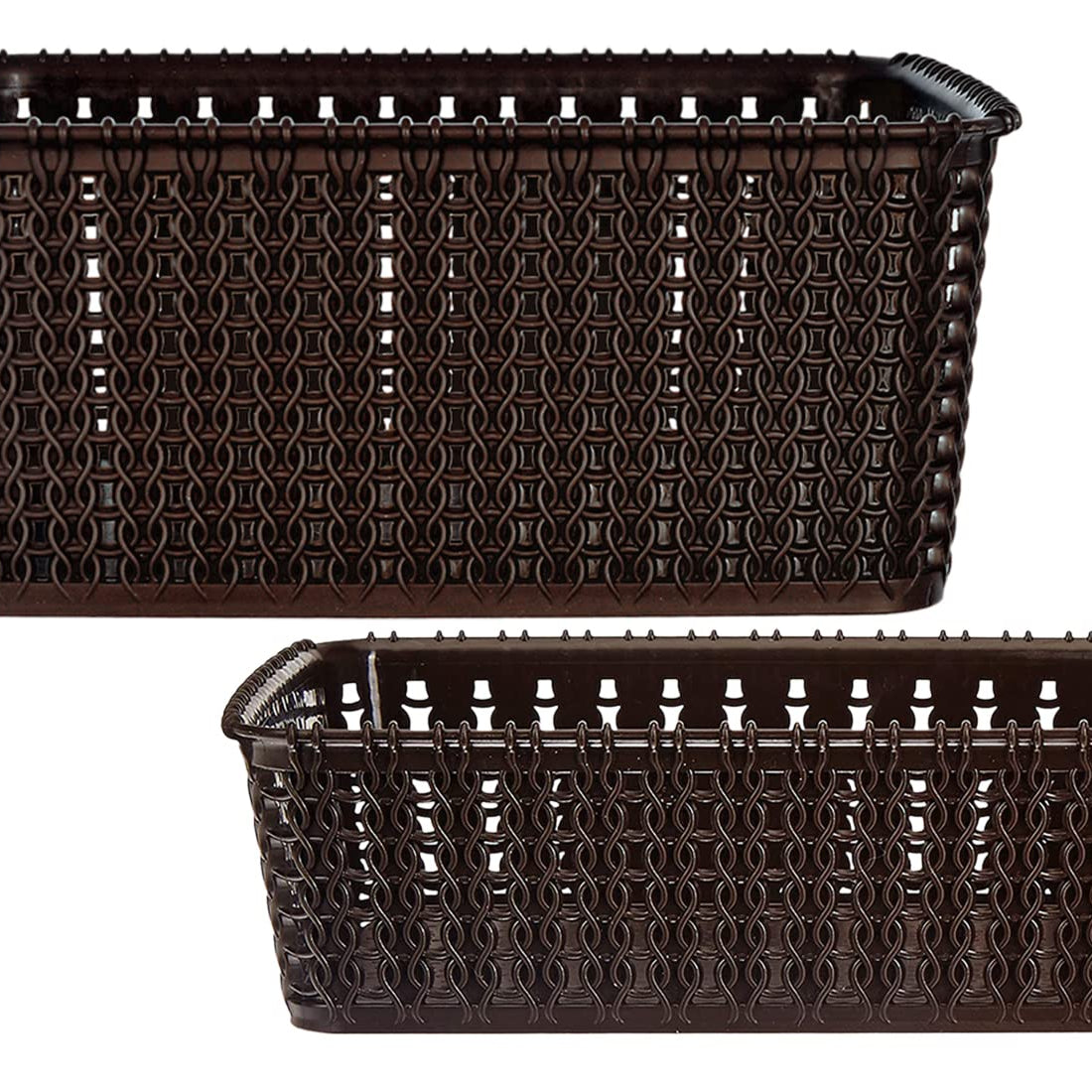 Kuber Industries Multiuses Large & Small Size M 20-15 Plastic Basket/Organizer Without Lid- Set of 2 (Brown)