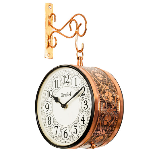 CRAFTEL Metal Analog Railway Wall Clock Vintage Double Sided Hanging Clock for Living Room Home and Office (Dial - 8 Inches, Rose Gold)