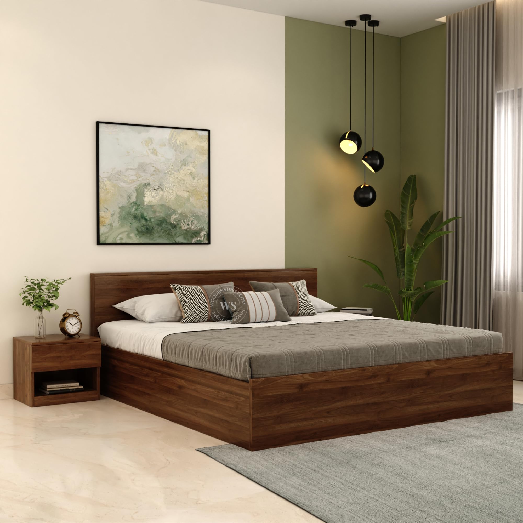 WoodenStreet™ Clemency Wooden Double Size, King Size Bed with Box Storage and 1 Year Warranty, Premium Engineered Wood, Columbian Walnut Finish