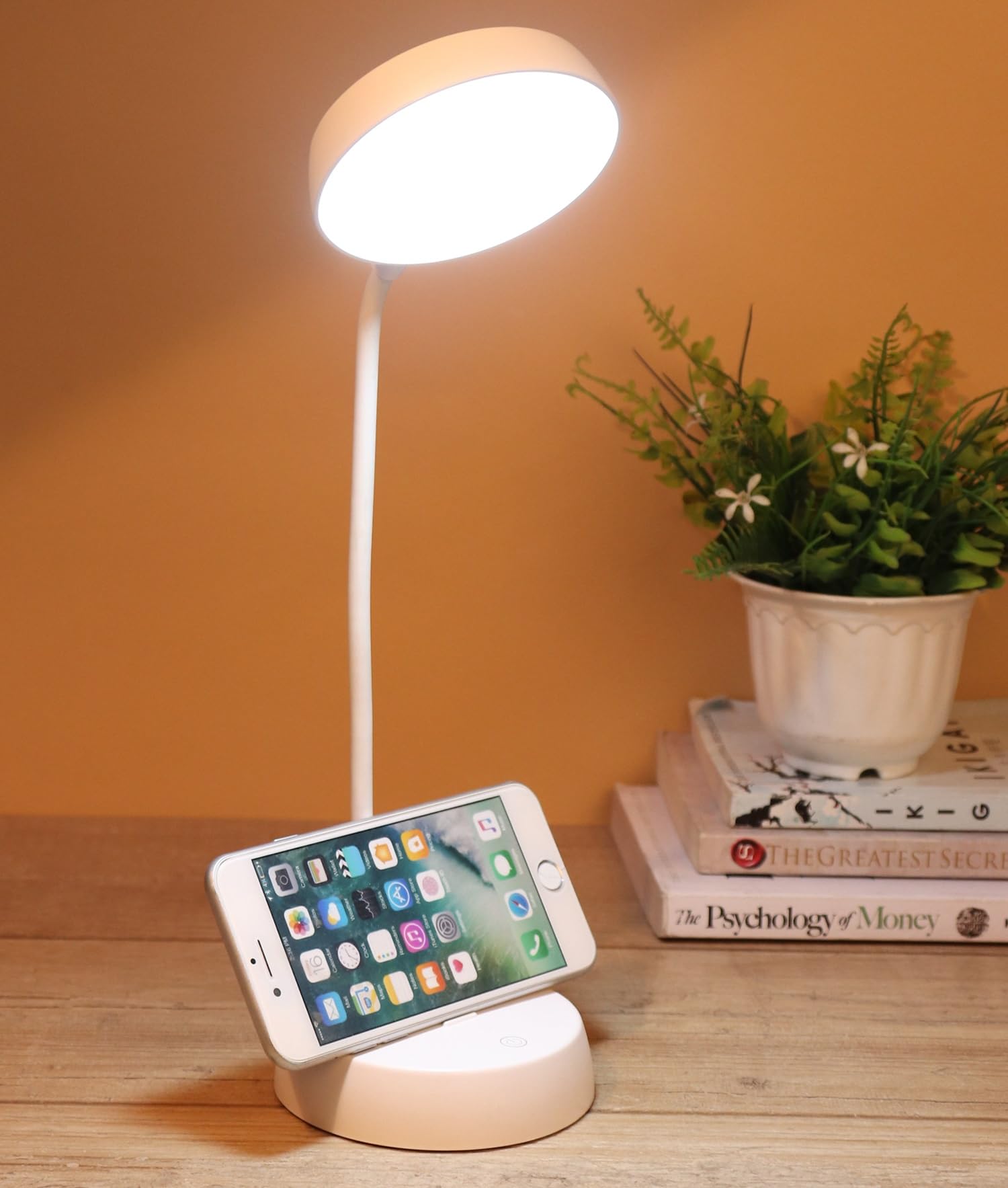 BKK 3 Colour Modes Desk Lamp Rechargeable Touch Lamp Adjustable Brightness and Angle Table Lamp Study Lamp Student Reading Lamp Most Favourite Desk Lamp Eye Care Warm Color Light - White