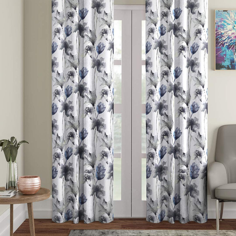 Home Sizzler 2 Pieces Abstract Flower Eyelet Polyester Door curtains - 7 Feet, Grey