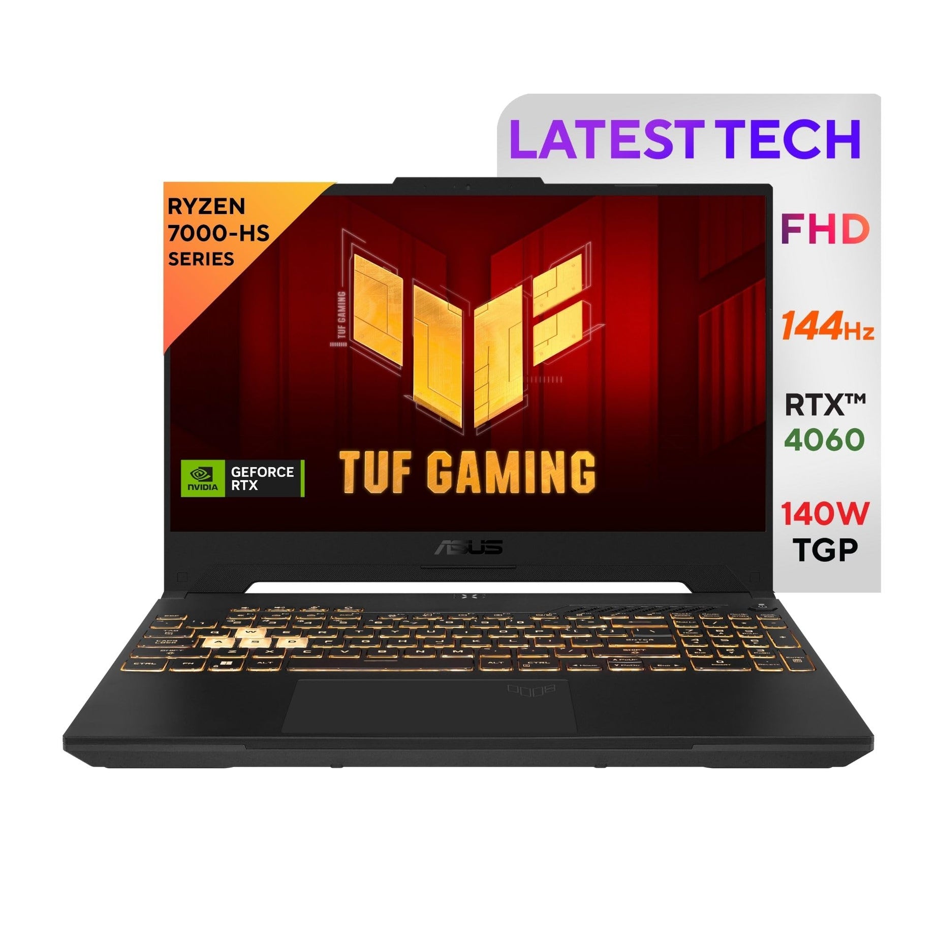 ASUS TUF Gaming A15, 15.6" FHD 16:9, 144Hz 250nits, AMD Ryzen 7 7435HS Processor, Gaming Laptop (16GB RAM/512GB SSD/RTX 4060/Win 11/Office Home/90WHr Battery/Mecha Gray/2.2 Kg),FA507NVR-LP104WS