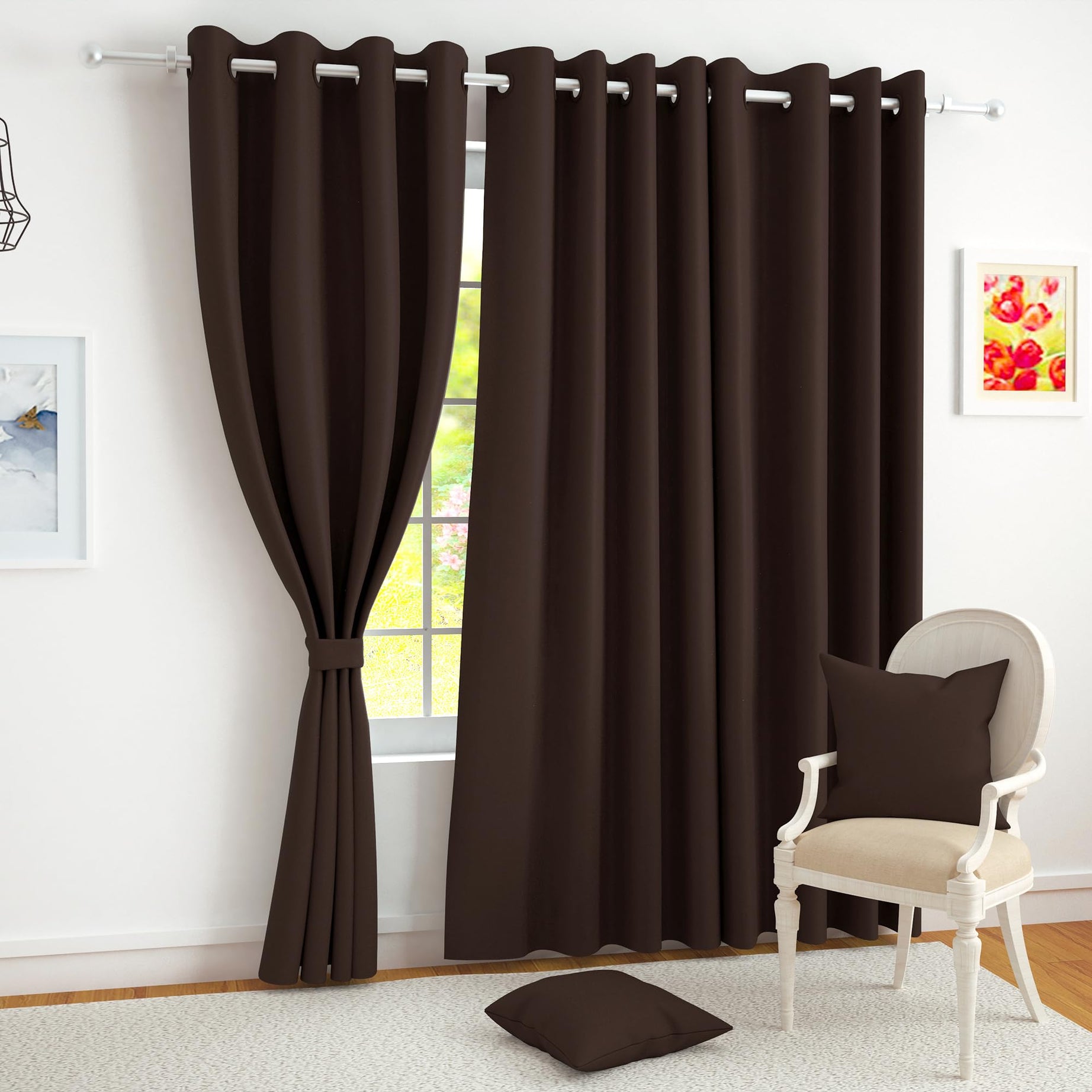 Story@Home Blackout Door Curtains 7 Feet Long, Faux Silk, Thermal insulated, Plain Design Blackout Curtains for Living room, 116 X 215cm, Dark Brown, 1 Piece, 100% Opacity, Perfect for festive gifting