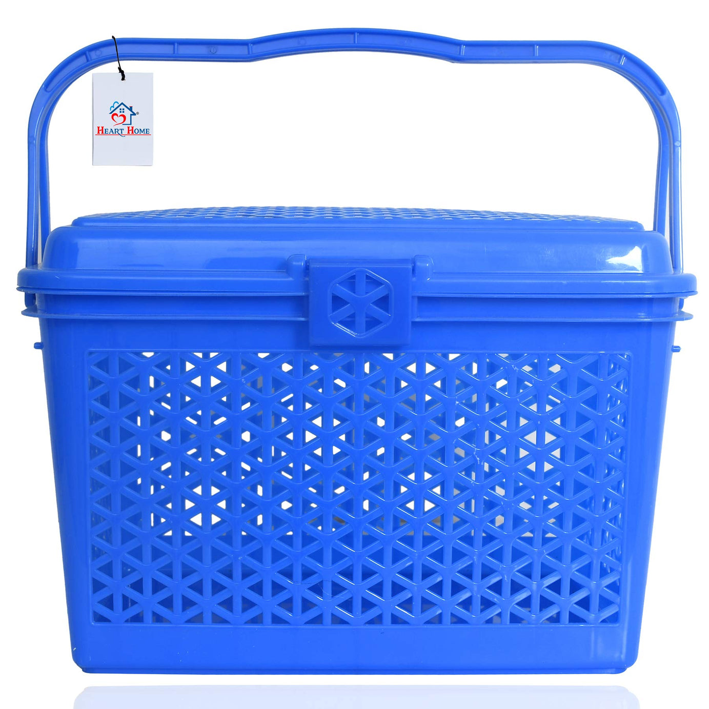 Heart Home Plastic Trendy Shopping Storage Basket with Handles|Small Bin for Shower|Closet, Kitchen, Garden (Blue)