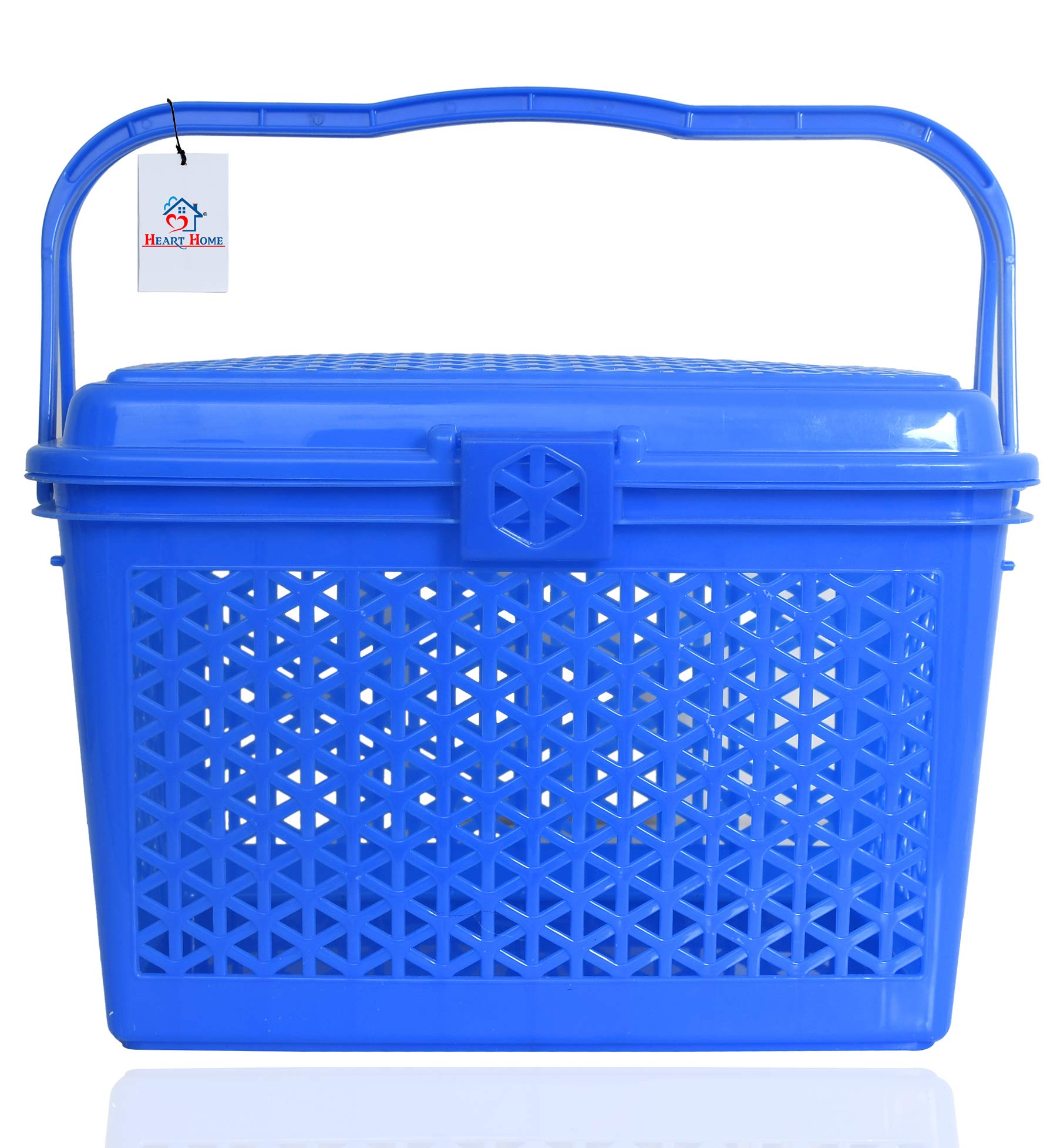 Heart Home Plastic Trendy Shopping Storage Basket with Handles|Small Bin for Shower|Closet, Kitchen, Garden (Blue)