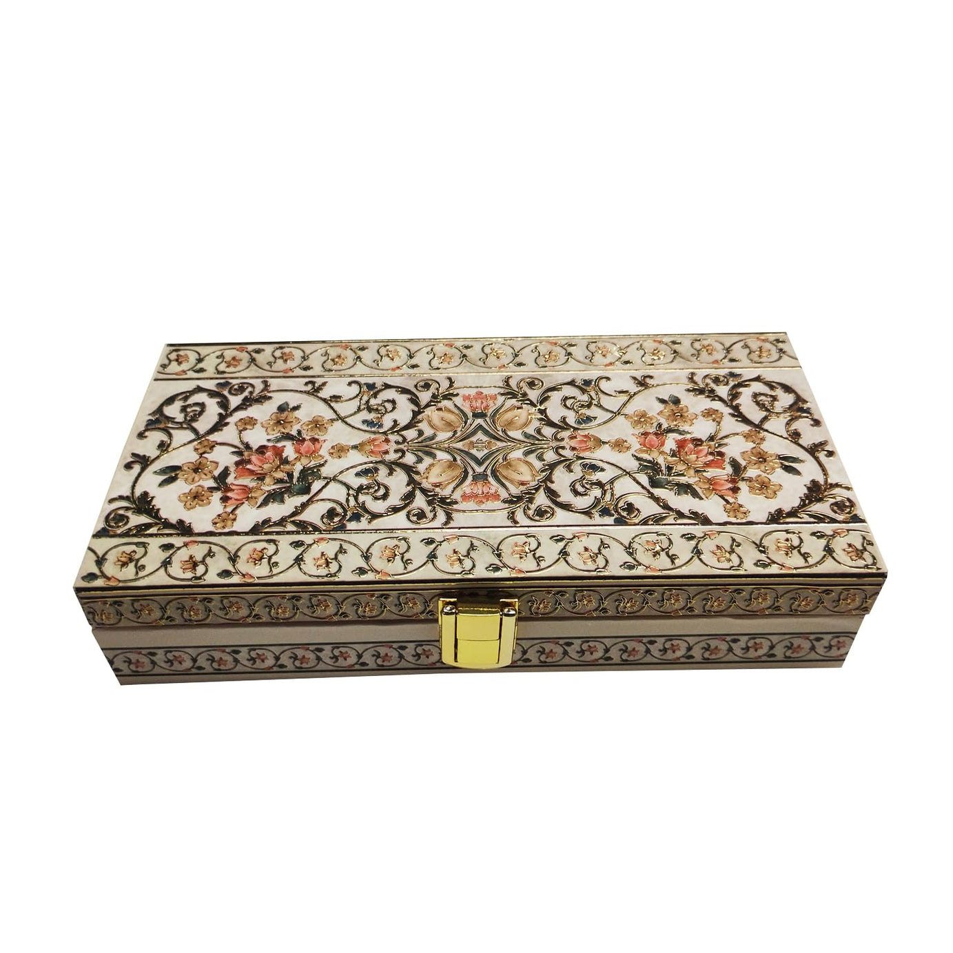 Bahubali Digiglam® - Classic Design Gold Plated Velvet Touch MGI Floral Decorative Box, Wedding Fancy Shagun Cash Box, Jewellery Box, Money Box, Gaddi Box (Cream)