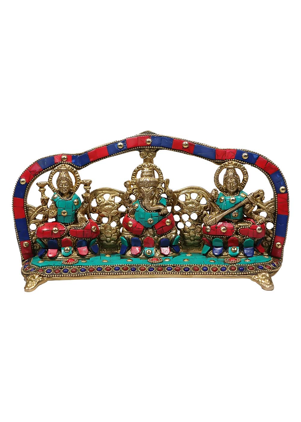 CRAFTHUT Metal Brass Statue/Laxmi Ganesh Saraswati at Home & Office Diwali Gift/Pooja Essential, Dimensions (LxBxH - 10x2.5x5.5) Inches, Weight - 1.6 Kg, Multi Color, 1 Piece