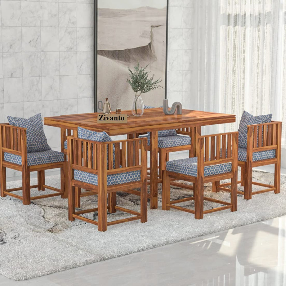 Zivanto Solid Sheesham Wood Space Saving Dining Table 6 Seater | Six Seater Dinning Table with 6 Invisible Cushioned Chairs for Home | Rosewood, Natural Finish, Self Assembly Required