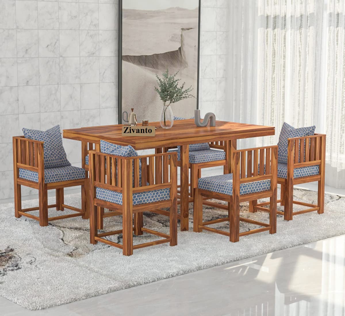 Zivanto Solid Sheesham Wood Space Saving Dining Table 6 Seater | Six Seater Dinning Table with 6 Invisible Cushioned Chairs for Home | Rosewood, Natural Finish, Self Assembly Required