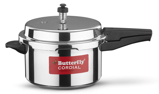 Butterfly Cordial Non Induction Base Aluminium Pressure Cooker with Outer Lid, 5 Litres, Silver