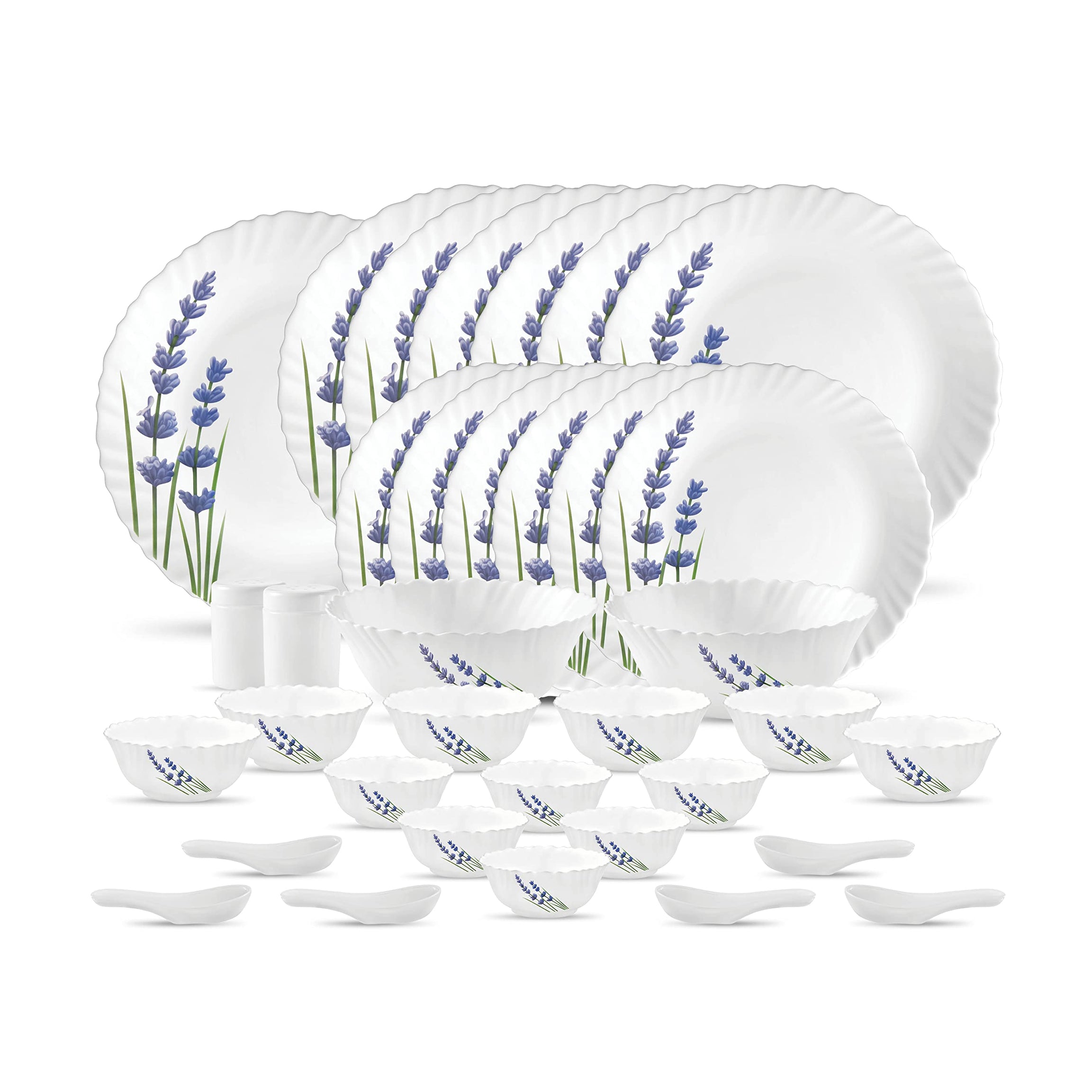 La Opala, Novo Collection, Opal Glass Dinner Set 35 pcs, English Lavender, White