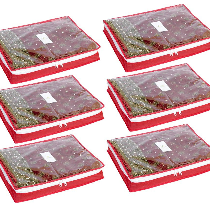 HomeStrap Non Woven Single Saree/Suits Cover with 3 Inch Height - Pack of 6 - Red