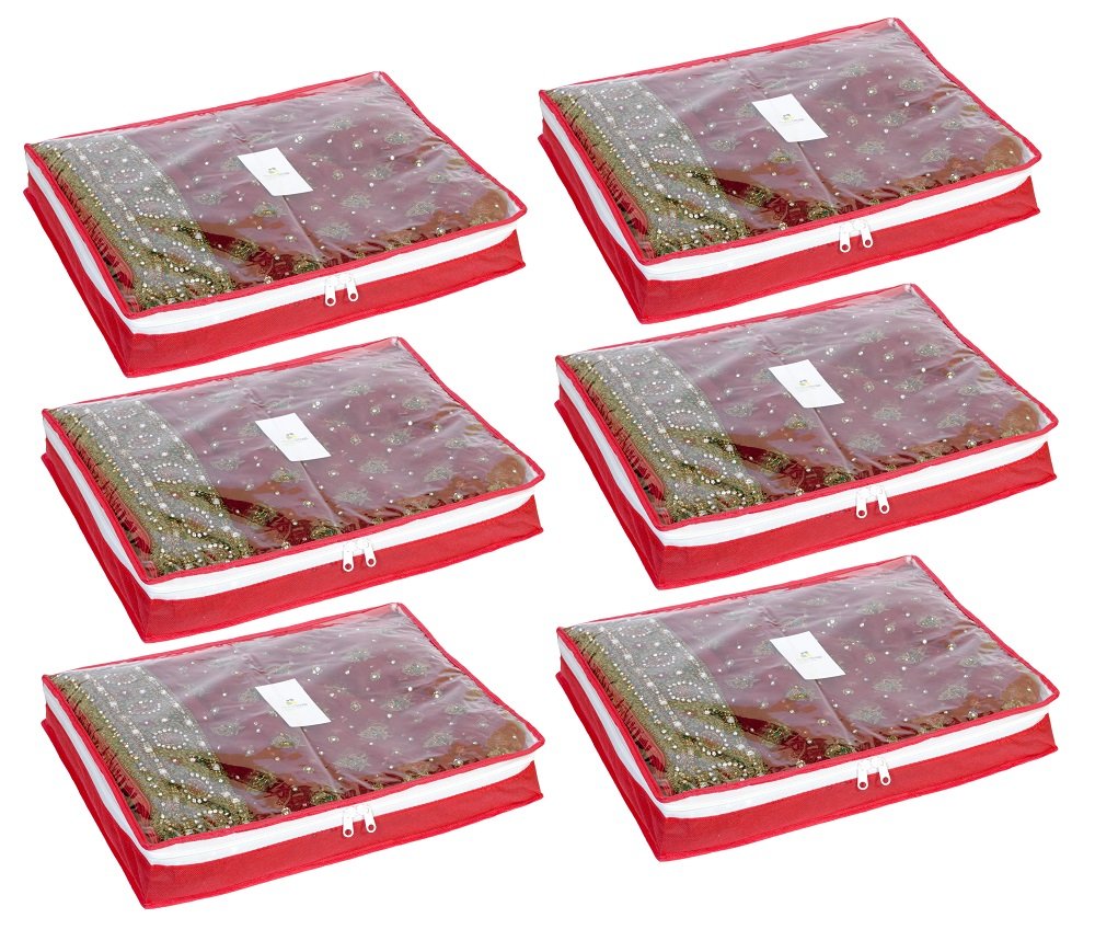 HomeStrap Non Woven Single Saree/Suits Cover with 3 Inch Height - Pack of 6 - Red