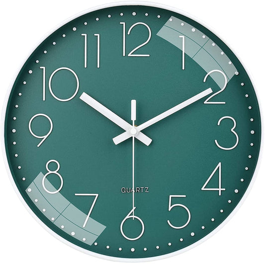 Rylan Wall Clock 12" Silent Quartz Decorative Latest Wall Clock Non-Ticking Classic Clock Battery Operated Round Easy to Read for Room/Home/Kitchen/Bedroom/Office/School- (Green)