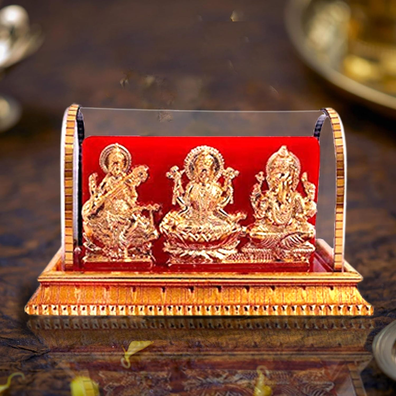 Awesome Craft Acrylic Gold Plated Idols | Laxmi Ganesh Murti & Ma Saraswati | Home Decor, Pooja Room, Study Table, Living Room & Office Decoration | Gift Item | 12 cm Length, 6 cm Width, 8 cm Height