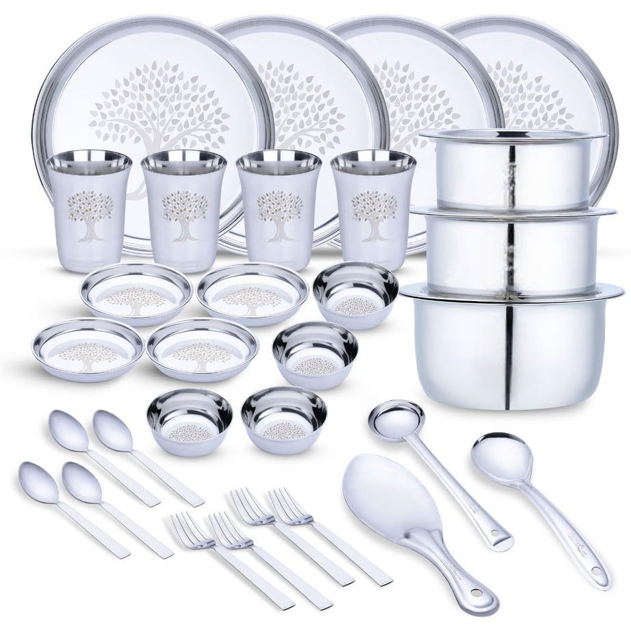 LiMETRO STEEL Limetro Stainless Steel Printed Dinner Set (33 Pieces, Serves 4)…