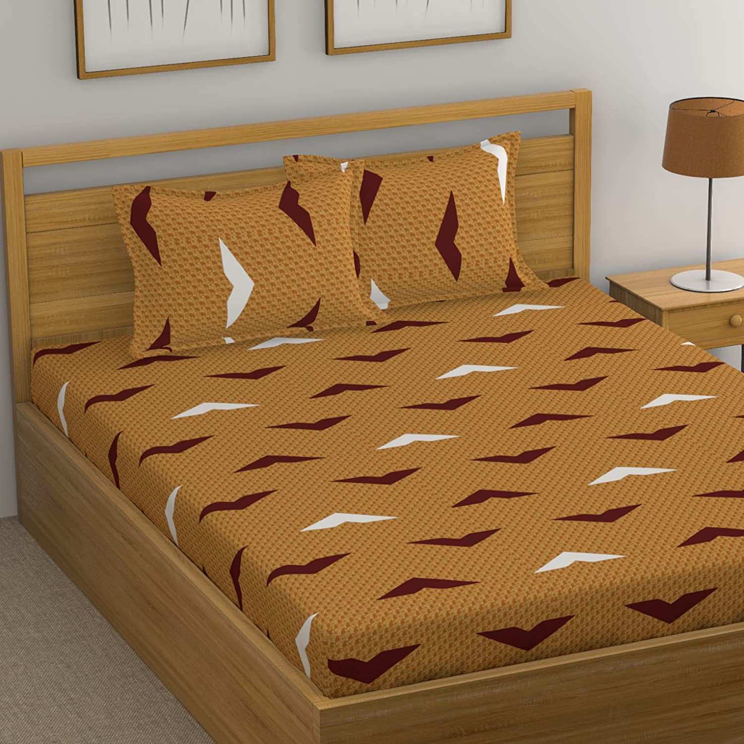 HUESLAND by Ahmedabad Cotton 144 TC Cotton Single Bedsheet with 1 Pillow Cover - Honey & Brown