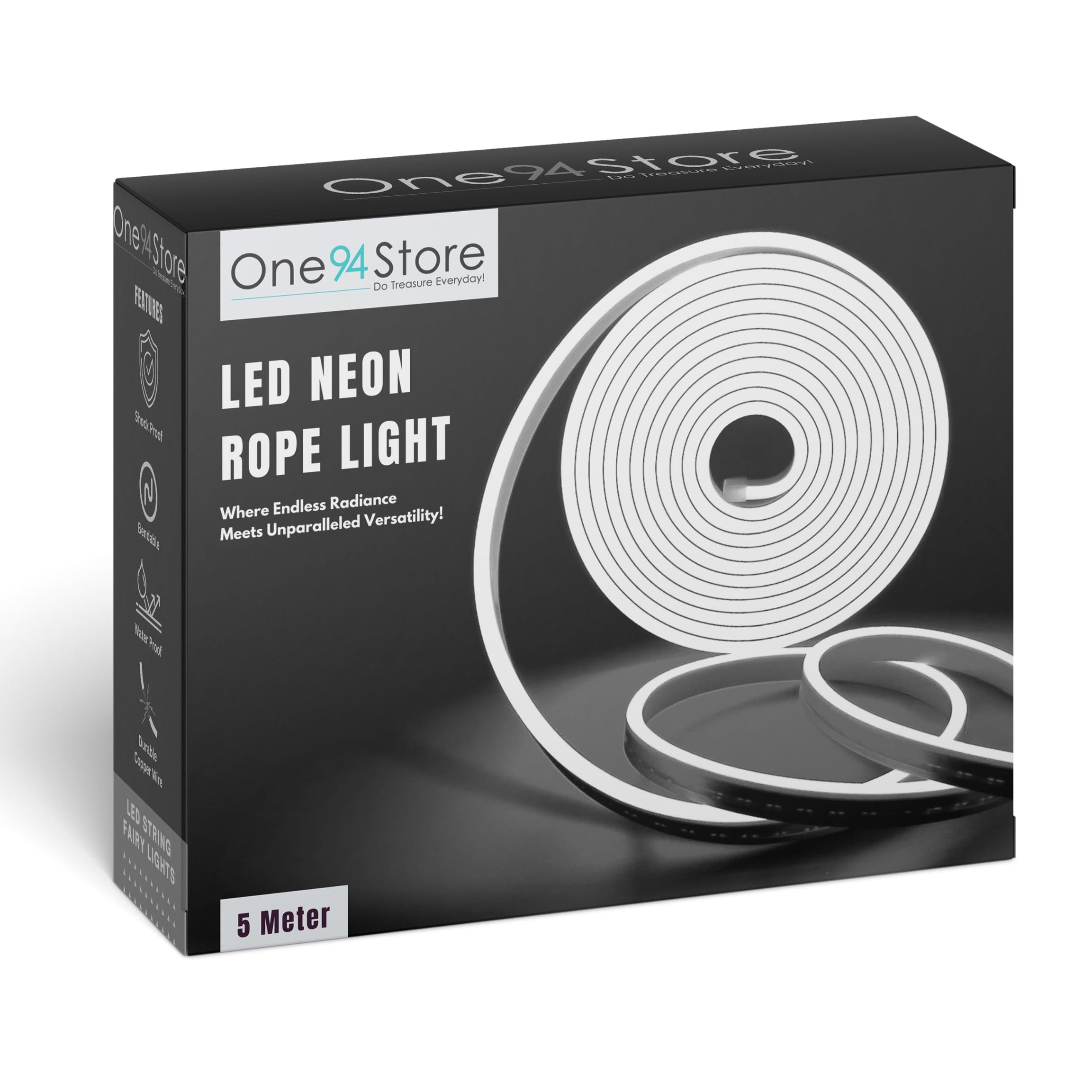 One94Store Led Neon Strip Rope Light 16.4 Feet 12V Adaptor Flexible Silicone Neon Rope Light Cuttable Neon Led Strips For Decoration (White) - 5 Meter