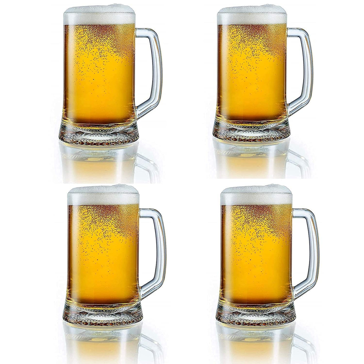 Nirgun Empex Classic Heavy Base Beer Glass Italian Style Jumbo Beer Mug with Handle Classic Design Crystal Clear Glass (400 ML Set of 4)