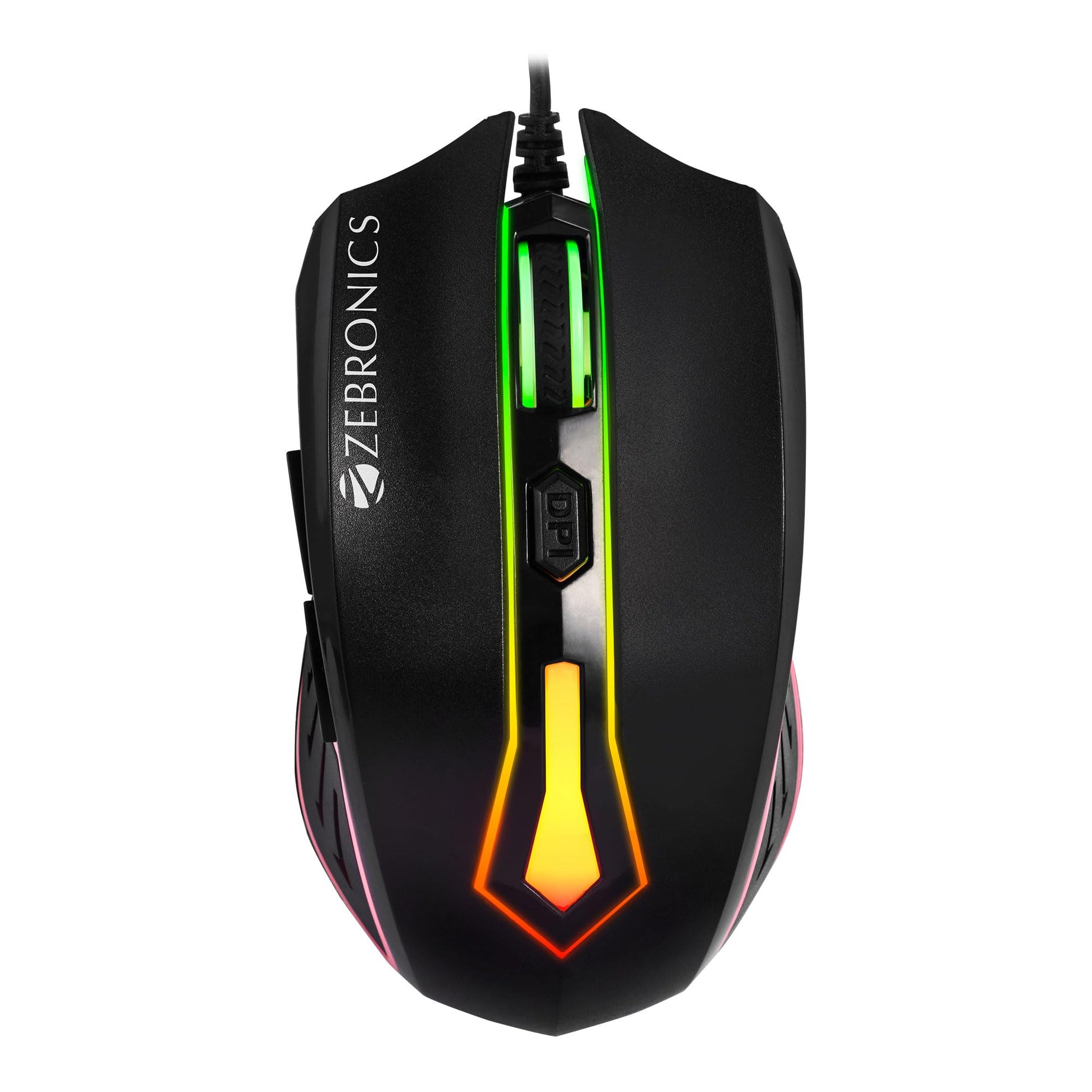 ZEBRONICS Sniper High Precision Wired Gaming Mouse with 6 Buttons, Multicolor LED Lights, DPI Switch with 800/1200/1600/2400 DPI s, Plug & Play, 1 Million Clicks, 87 Grams Light Mouse