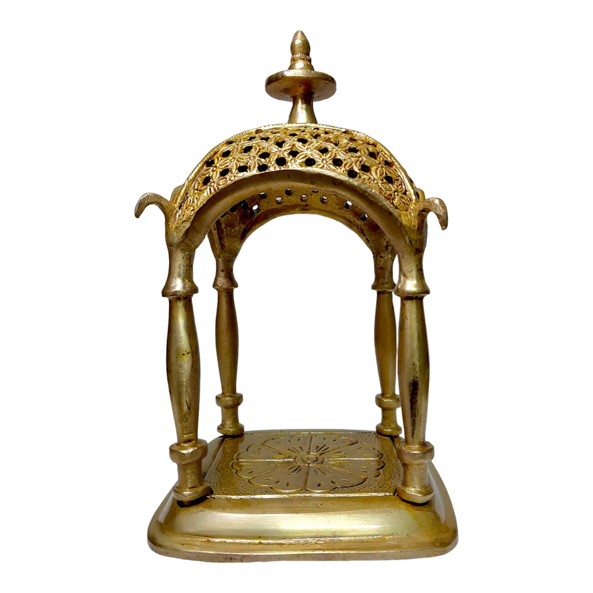 AargKraft Brass Temple Pooja Mandir for Living Room Pooja Decoration Religious Home Decor - 6.5 Inches