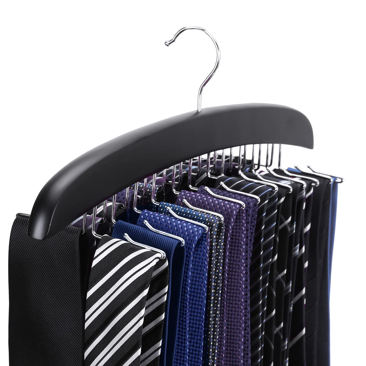 SunTrade Wooden Tie Hanger,24 Tie Organizer Rack Hanger Holder Hook (Black, 24 Hooks)