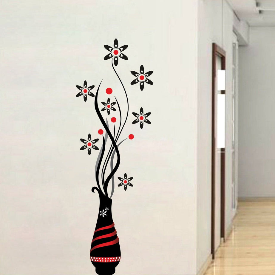 DreamKraft Flower Pots' Wall Sticker (Black), Vinyl