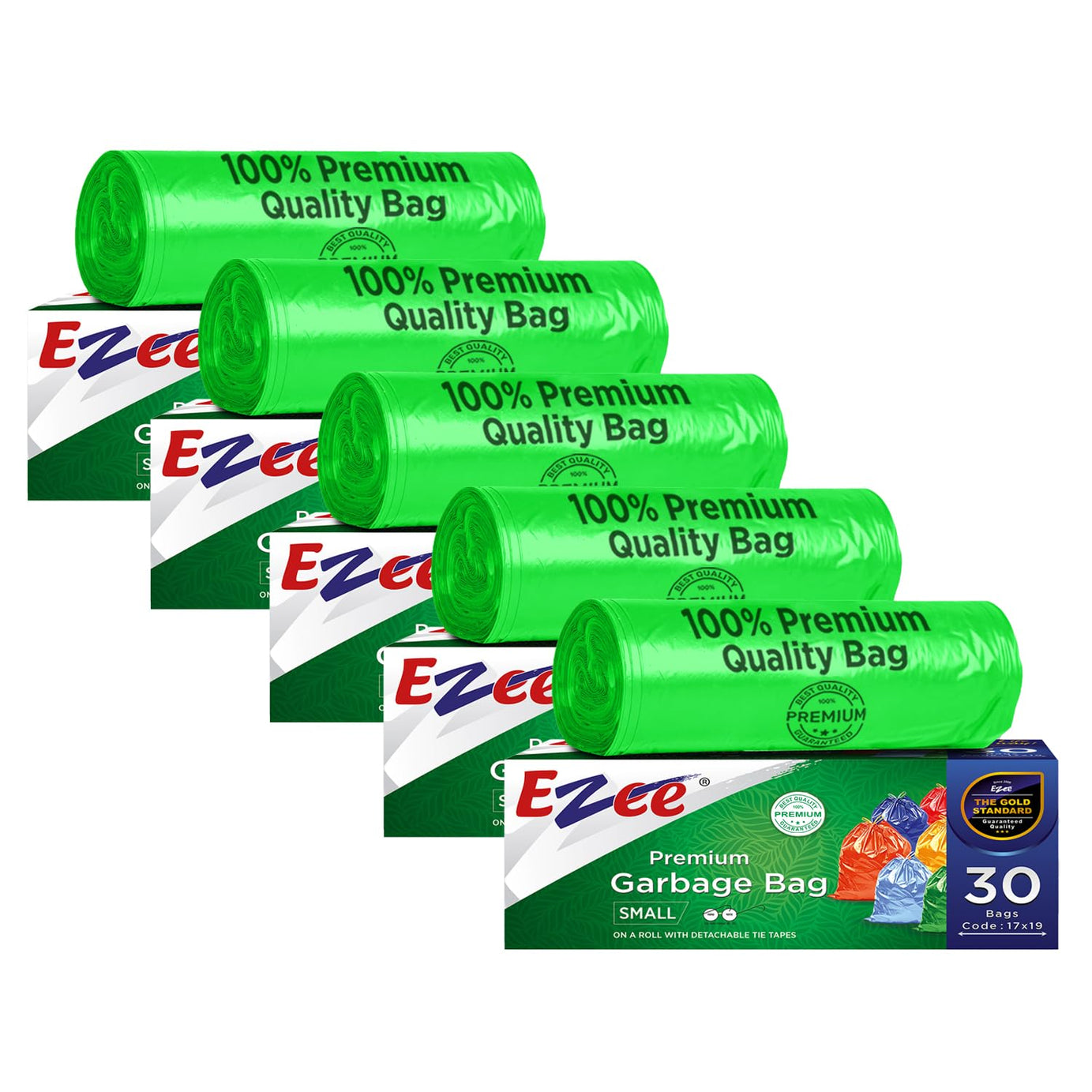 Ezee Bio-degradable Small Garbage Bags/Trash Bags/Dustbin Bags (17 X 19 Inches) Pack of 5 (150 Pieces) 30 Pcs Each Pack