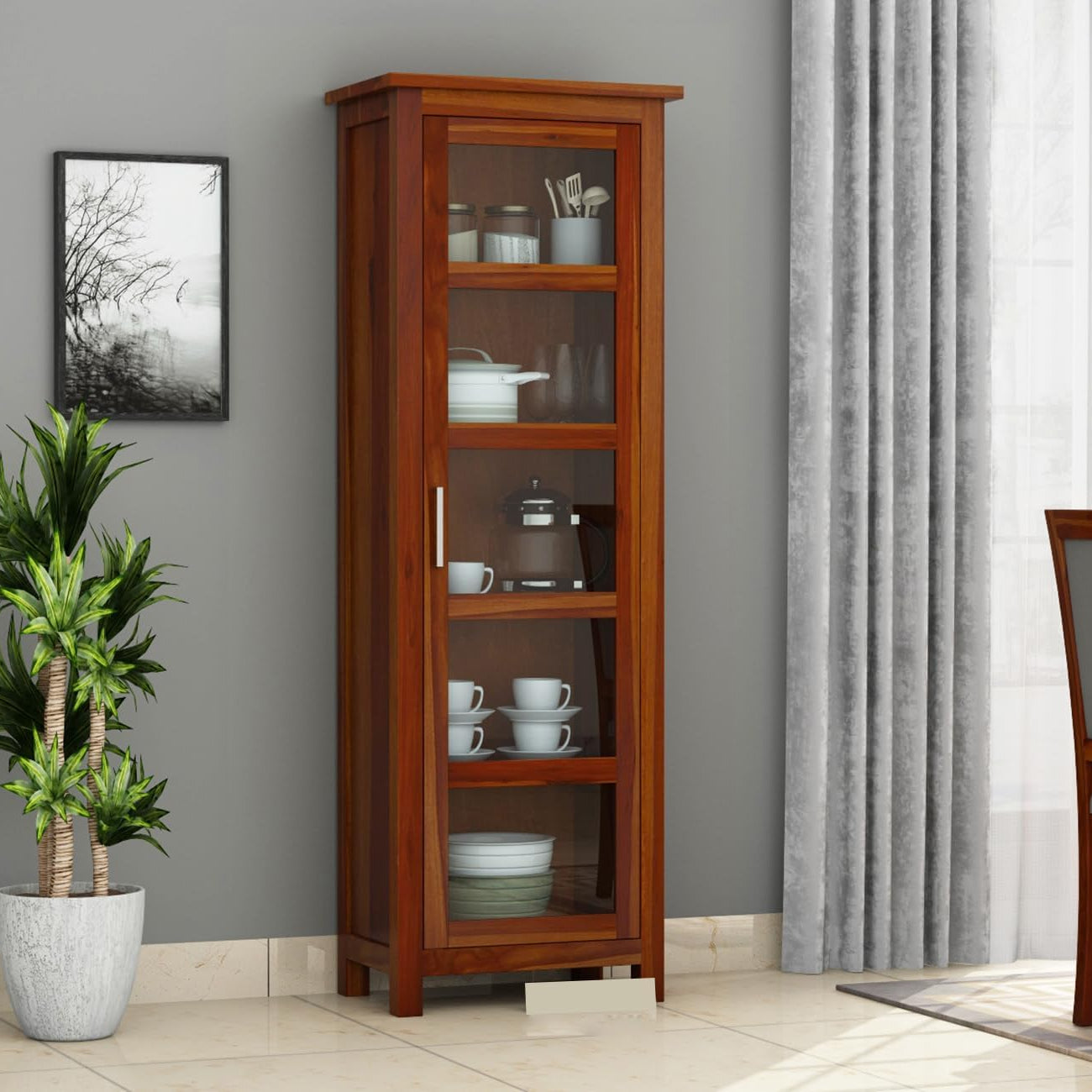 Hitanshi Decor Sheesham Wood Crockery Cabinet || Kitchen Cabinet || Display Cabinet | Bookshelf || Wooden Storage Cabinet || Wardrobes || Honey Finish (Honey)