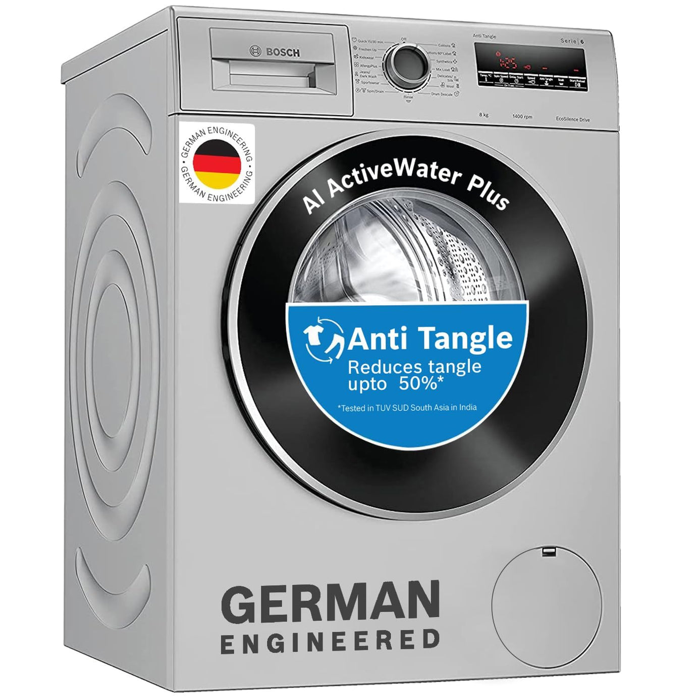 Bosch 8 kg 5 Star Fully-Automatic Front Loading Washing Machine (WAJ28262IN, Silver, AI active water plus, In-Built Heater)