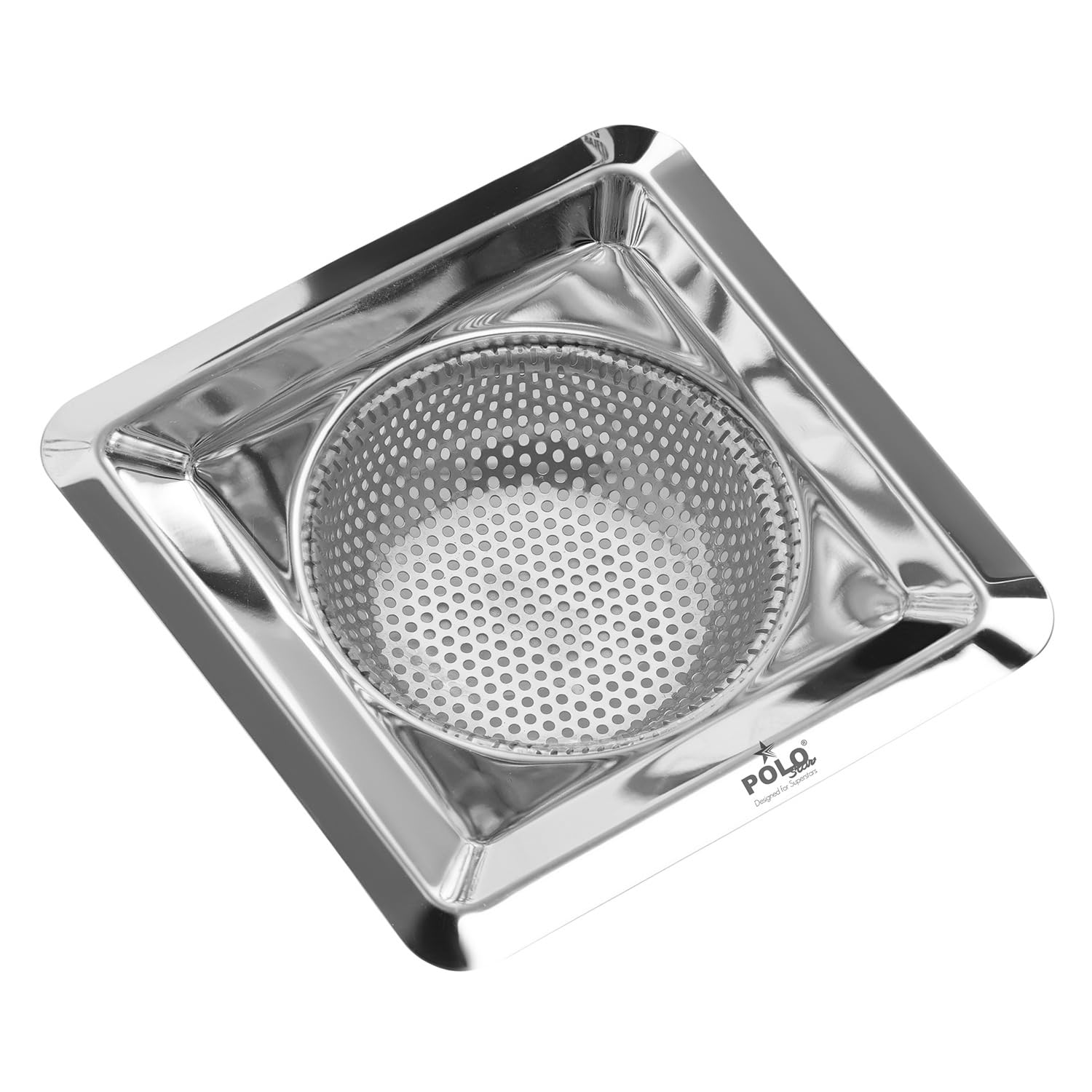 Polo Star Sink Strainer Kitchen and Bathroom Drain Cover, with Fine Mesh Design, Square Shape, SS Basket Filter Stopper Drainer Stainless Steel, Debris Vegetable Hair Filter, Pack of 1