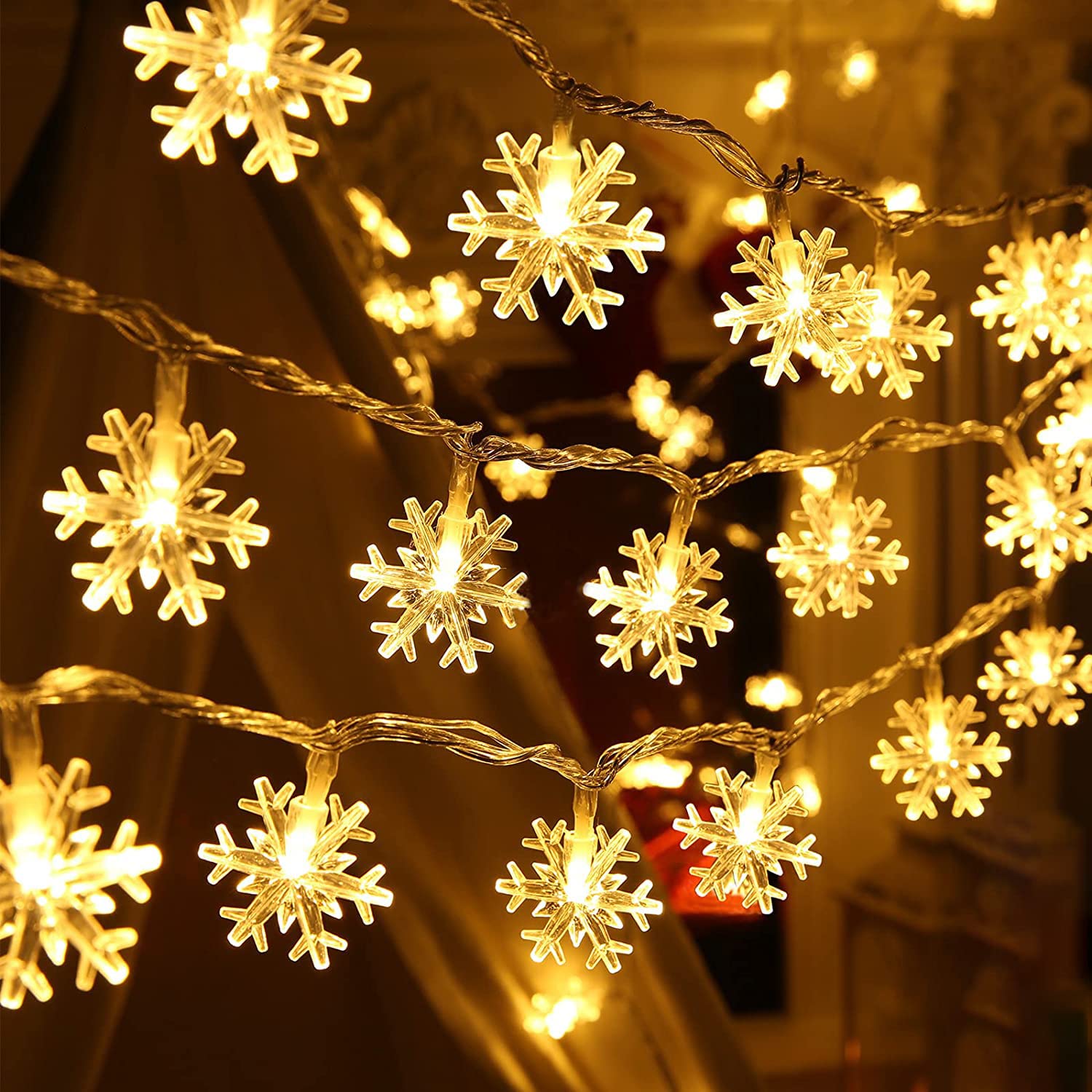 Gesto Snowflake Serial String Lights for Decoration - 14 LED Snow Flake Fairy Lights Waterproof Indoor Outdoor for Home Decoration, Christmas Tree Decoration,Diwali Decoration (Warm White), 18 meters