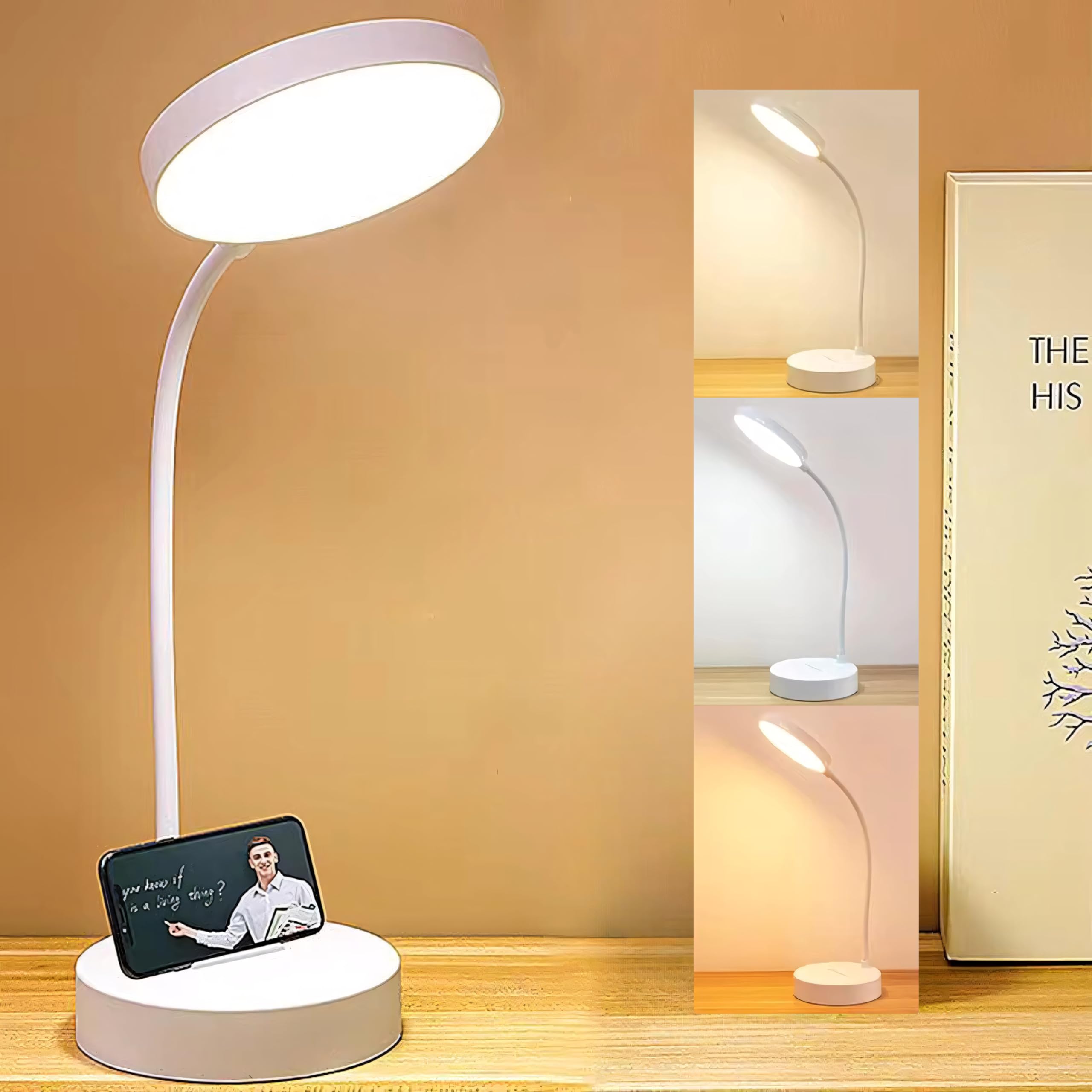 One94Store Desk Lamp Touch Sensor On/Off Study Lamp USB Rechargeable 3 Level Brightness 360 Adjustable Arms Phone Holder LED Night Light Perfect for Home Office, Dorms, and Kids' Rooms, Study Room